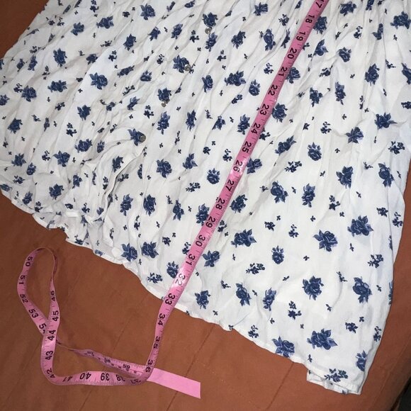 Sezane Aurora Dress White Floral Button-Up Dress blue rose 38 6 tiered short - Picture 9 of 10